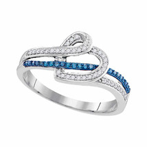10k White Gold Round Blue Color Enhanced Diamond Heart Fashion Ring 1/5 Ctw - £207.18 GBP