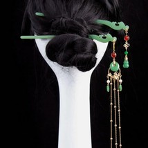 Cloud Serpentine Faux Jade Hair Pin with Tassel | Handmade Lucky Charm P... - £14.94 GBP