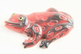 80&#39;S Estate Vintage Jewelry Red Molded Plastic Figural Frog Brooch Large - £28.06 GBP