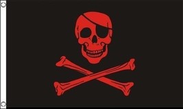 K&#39;s Novelties 3x5 Pirate Black and Red Blood Patch Flag 5&#39; x 3&#39; Skull Skeleton B - £10.32 GBP