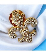 Stylish Gold Fleur de Lis Rhinestone Lapel Brooch - Versatile Pin for An... - $10.78 CAD