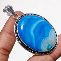 Blue Geode Agate Gemstone Christmas Gift Pendant Jewelry 2.40&quot; SA 9635 - £3.97 GBP