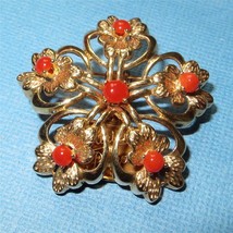 Authenticity Guarantee 
Vintage Solid  14K Gold Brooch Pin Floral Burst Carne... - £431.19 GBP