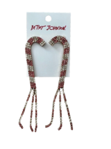 Betsey Johnson Stripe Dangle Rhinestone Candy Cane Earrings Pink - £46.91 GBP