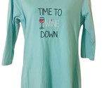 Rene Rofe Pajamas Womens Black Time to Wine Down Sleep Shirt V Neck Size M  - £10.49 GBP