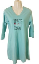 Rene Rofe Pajamas Womens Black Time to Wine Down Sleep Shirt V Neck Size M  - £10.47 GBP