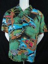 Vintage 80s Diamond Head Woodie Surfing Hawaiian Rayon Button Front Shirt M - $31.83