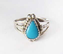 Old Vintage Navajo 925 Sterling Silver Turquoise Ring - Sz. 4.75 - £19.46 GBP