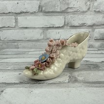 Heirlooms Of Tomorrow White Porcelain Shoe Pink Ruffles and Pink Rose - $14.21