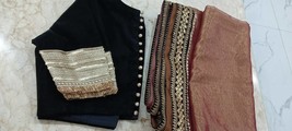 Tissue Silk Saree With Zari border paired contrast black blouse Sabyasachi weddi - £101.61 GBP