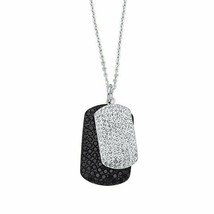 925 Sterling Silver Rhodium Double Dog Tag White Resin Necklace 16&quot;-18&quot; - £77.67 GBP