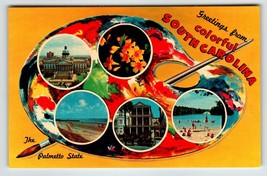Postcard Greetings From South Carolina Chrome Paint Pallet Paintbrush Co... - $9.98