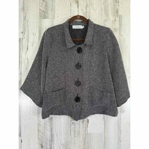 Vintage Willow Womens Pleated Short Cape Jacket Gray Big Novelty Button Gray - £13.60 GBP