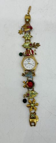 Primary image for Vintage Kirks Folly Christmas Watch Charm Bracelet Enamel Rhinestone Santa Moon