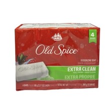 Old Spice Deodorizing Bar Soap Extra Clean Fresh &amp; Deep Clean 3.17 oz. 4 Bars - £14.18 GBP