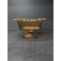 FTDA Amber Glass Candy Dish, Lace Ribbed Pedestal Bowl, VTG Home Decor, ... - $13.55 CAD