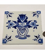 Vintage Delft Holland Blue &amp; White Floral 5.25&quot; Square Tile Hand Painted... - $45.95