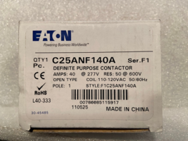 1 Eaton Definite Purpose Contactor C25ANF140A 40 AMPS Coil: 110-120V *NE... - $17.99