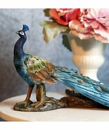 Elegant Iridescent Blue Peacock With Beautiful Train Feathers Decor Stat... - $892.37 MXN