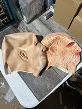 Vintage Halloween Mask Prop lot of 2 Freddy and Bald Head SZ M/L - £27.92 GBP