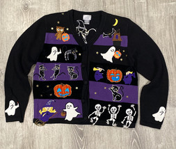 Berek Sweater Womens M Halloween Witch Bats Cats Pumpkins Skeletons EUC! - £48.64 GBP