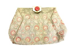 Vintage Gold Metallic Damask Evening Clutch Purse Bag 1930S Dance Strap Coral - £30.30 GBP