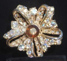 Flower Floral Brooch Pin Aurora Borealis Rhinestones Jewelry Vintage - £19.46 GBP