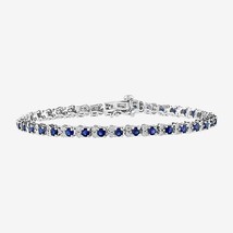 0.75CT Simulated Blue Sapphire Tennis Bracelet 14K White Gold Plated Silver 7&quot; - £107.27 GBP