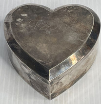 Vintage Silver Metal Heart Jewelry Trinket Box Engraved Tzofit On Lid  - Isreal - £7.91 GBP