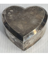 Vintage Silver Metal Heart Jewelry Trinket Box Engraved Tzofit On Lid  -... - £7.70 GBP