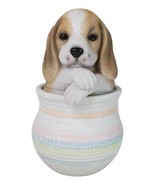 Realistic Tri Color Beagle Puppy Dog Figurine With Glass Eyes Pup In Pot - £19.74 GBP