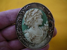 (CL14-12) NOBLE Lady strong woman green oval CAMEO Pin Pendant Jewelry brooch - $35.52