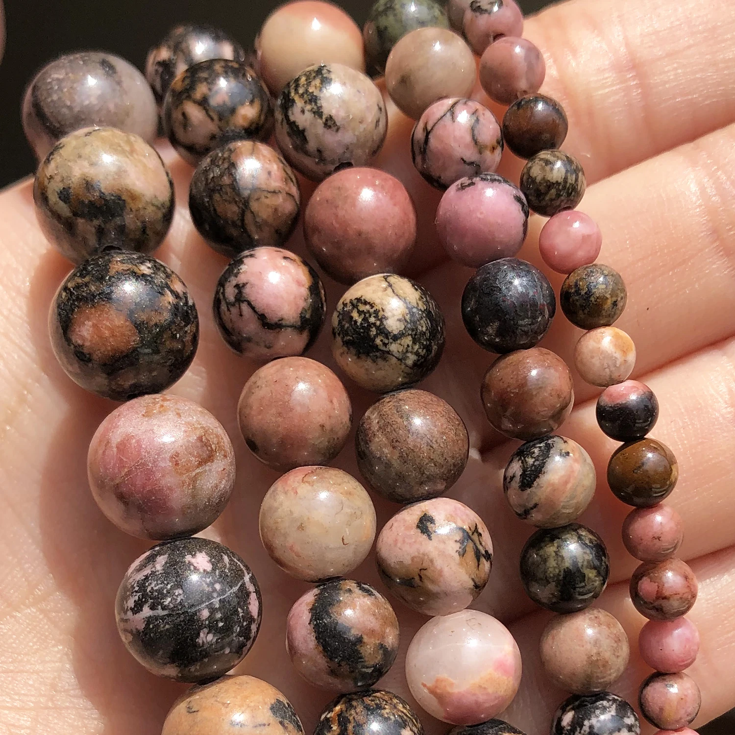 Wholesale Natural Stone Beads Black Lace Rhodonite Loose Round Beads 15&#39;&#39; 2 3 4 - £6.32 GBP