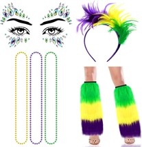6 Pieces Mardi Gras Costume Accessories Set Faux Fur Leg Warmers Feather Fascina - £37.74 GBP