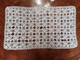 Vintage Crocheted Rectangle Doily, Dresser Scarf, Table Runner, White 13.5 x 23&quot; - £12.30 GBP