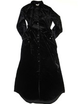 NWT Faherty Riley Midi in Black Stretch Silk Velvet Belted Shirt Dress S $278 - $130.00