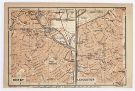 1910 Antique City Map Of Derby / Leicester / East Midlands / England - £15.08 GBP