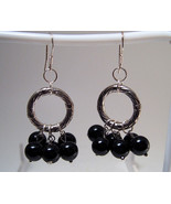 Earrings Sterling Silver Dangle Black Onyx Bead Hoops - $189.87 MXN