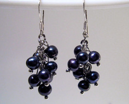 Earrings Sterling Silver Trendy Dangle Black Pearls - $9.99