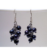 Earrings Sterling Silver Trendy Dangle Black Pearls - $189.87 MXN