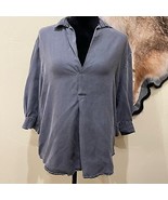 Charcoal Zara Woman Chambray Denim Tencel 3/4 Sleeve Top Small - $17.47