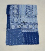 Cotton Kantha Quilt, Ajrakh Print Bedspread Boho Hippe Blanket Throw Multi Color - £48.41 GBP+