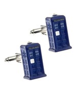 TARDIS CUFFLINKS Dr Who Police Phone Box 3D Blue Enamel w GIFT BAG Sci-F... - £9.55 GBP