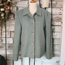 Orvis Womens Jacket 16 Wool Blazer Herringbone Sage Green Classic Vintage Career - £30.04 GBP