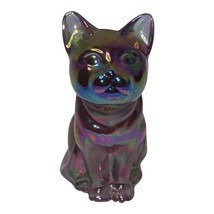 Fenton Pink Iridescent Art Glass Hand Painted Sitting Cat Figurine Artis... - $45.00