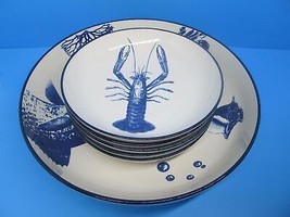 Nautical Stoneware Sea Creatures Large 13 1/2&quot; Serving Bowl +5 -8 3/4&quot; Bowls GUC - $69.00