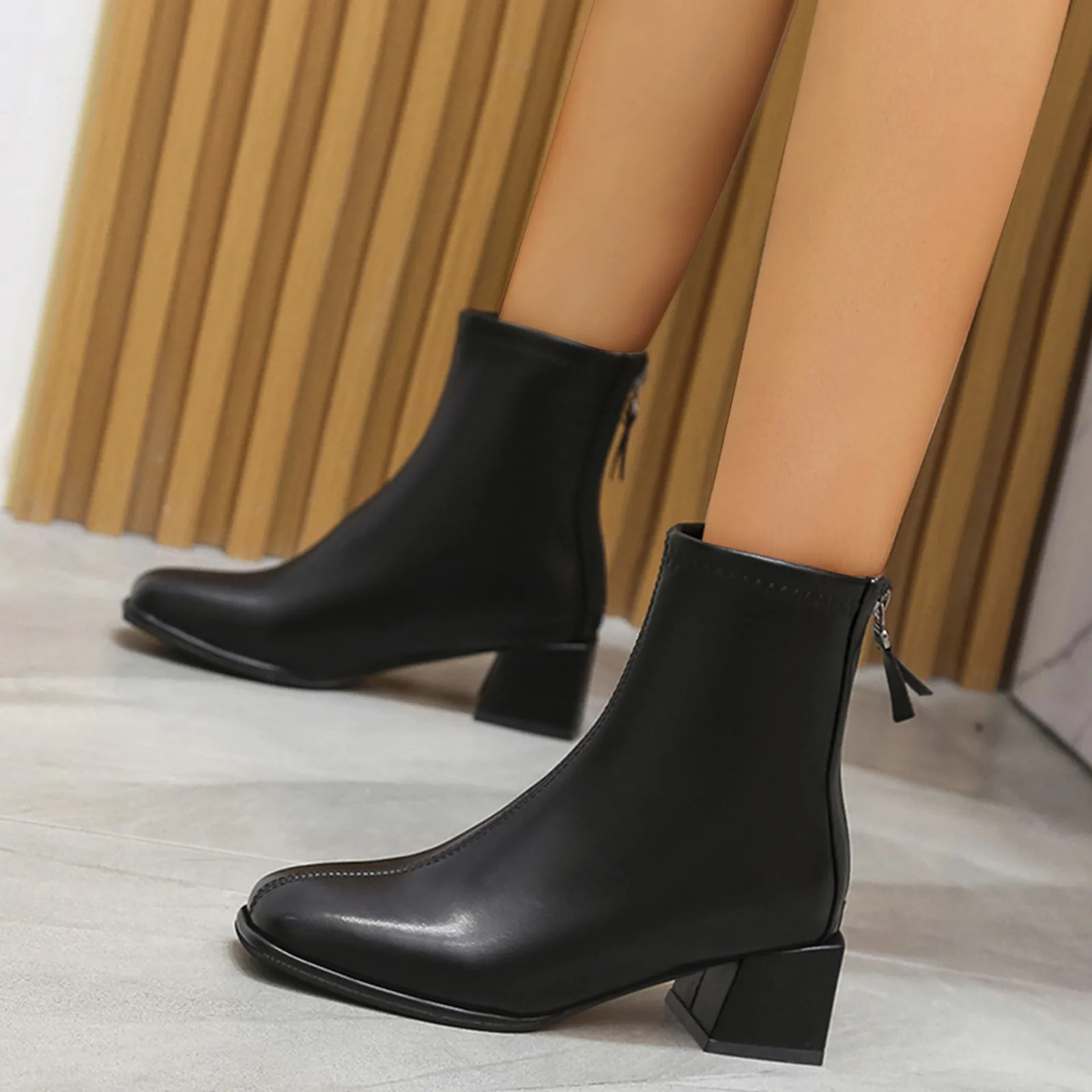 Women Hi Boots Boots Ankle Fashion Short Retro Women&#39;s Zipper Heel Boots Thick P - £96.49 GBP