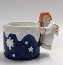 Christmas Angel Snow Ceramic Candle Holder Trinket Cup hand painted - £8.02 GBP