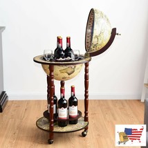 17&quot; Italian Style Design Wooden Globe Liquor Bottle Wine Rack with Wheels - $253.41