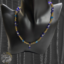 Womens Handmade Gold Blue Teal Glass Seed Bead Necklace Fashion Jewelry - £14.38 GBP